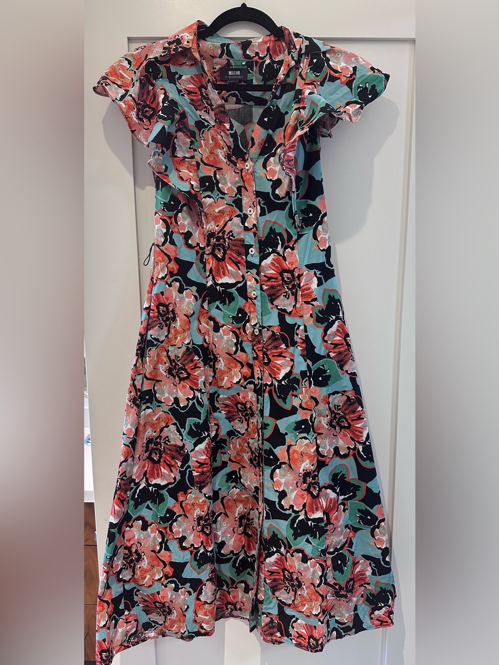 Anthropologie Floral Maxi Dress in Coral, Teal and Black